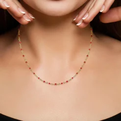 Angèle M Bijoux Collier femme Angèle M - B2394-ROUGE - Acier Doré | Femme Collier Et Pendentif