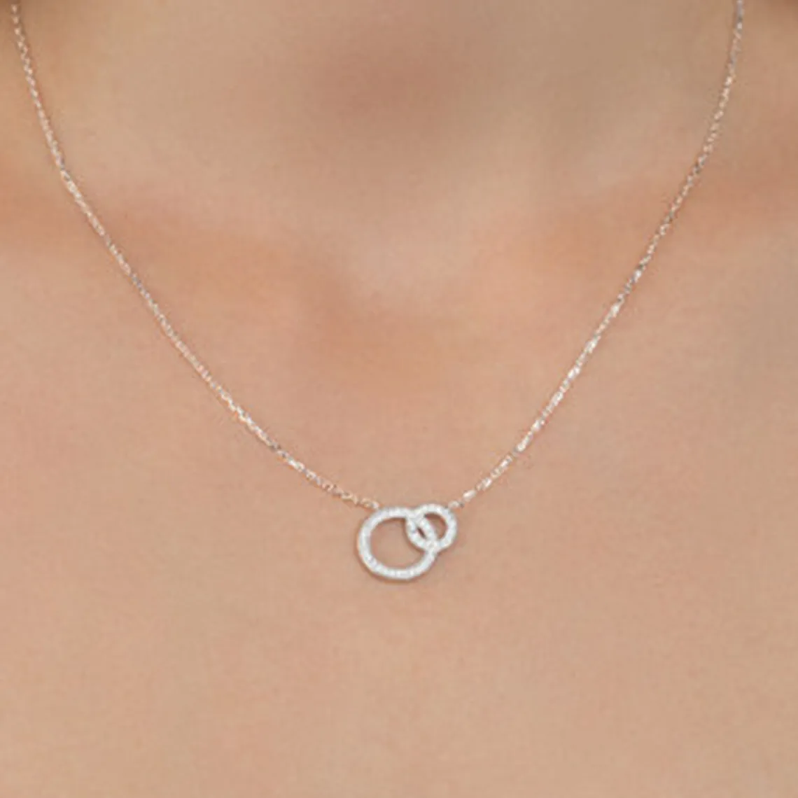 Maison de la Bijouterie Collier femme argent rhodié blanc serti griffe double cercle - VWZ5ZY45 | Femme Collier Et Pendentif