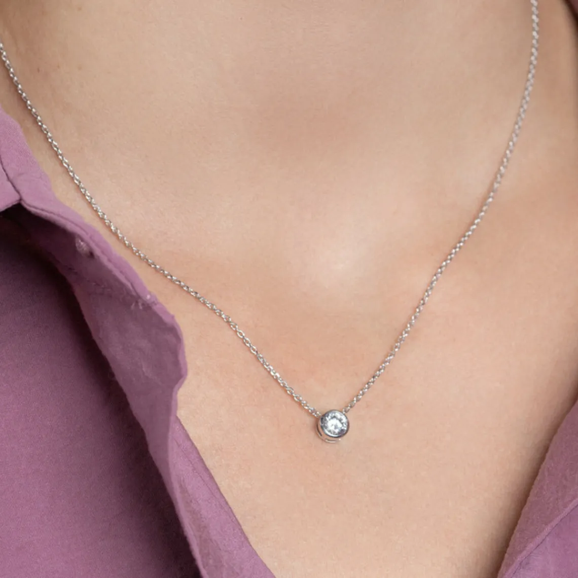 Maison de la Bijouterie Collier femme argent rhodié blanc serti clos serti classique - VWZ4W040 | Femme Collier Et Pendentif