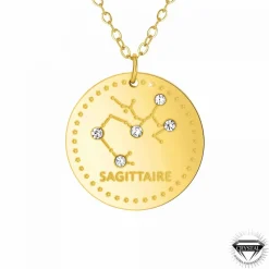 Athème Collier femme - B2449-SAGITTAIRE Acier Doré | Femme Collier Et Pendentif