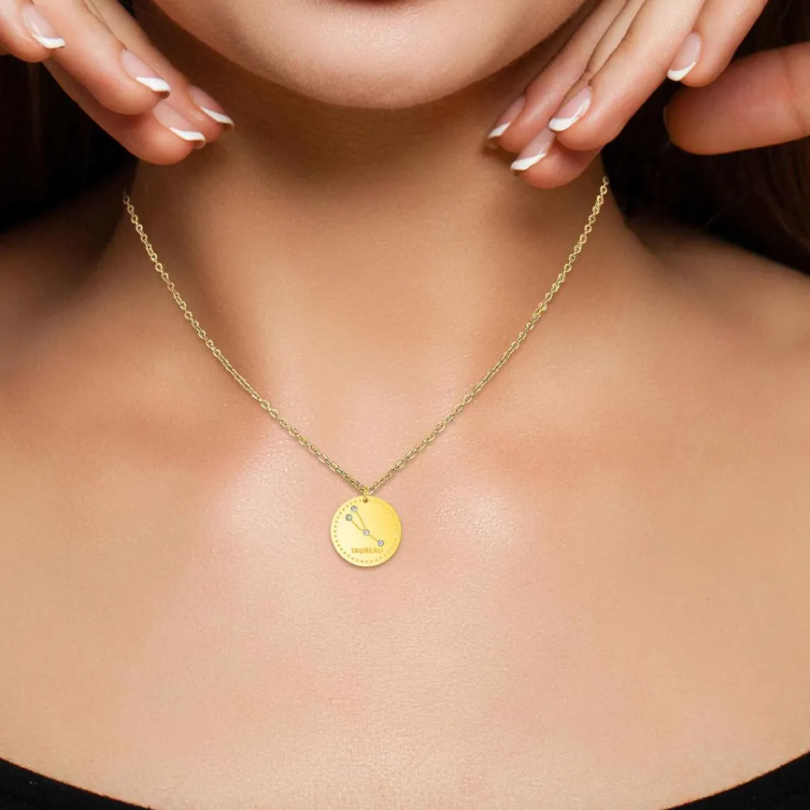 Athème Collier femme - B2449-TAUREAU Acier Doré | Femme Collier Et Pendentif