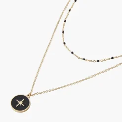 Balaboosté Collier Femme Acier 2 Rangs Medaille Epoxy Et Chaine Emaillée - 3502456424128 Métal Noir | Femme Collier Et Pendentif