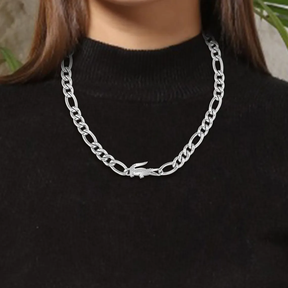 Lacoste Collier Femme Crocodile - 2040371 Acier Argent | Femme Collier Et Pendentif