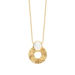Maison de la Bijouterie Collier femme plaqué or pierre de lune serti griffe - UW3Z4045 | Femme Collier Et Pendentif