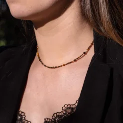 Sloya Collier Femme Paloma en pierres Oeil de Tigre | Femme Collier Et Pendentif