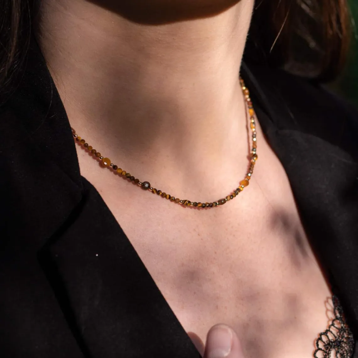 Sloya Collier Femme Paloma en pierres Oeil de Tigre | Femme Collier Et Pendentif
