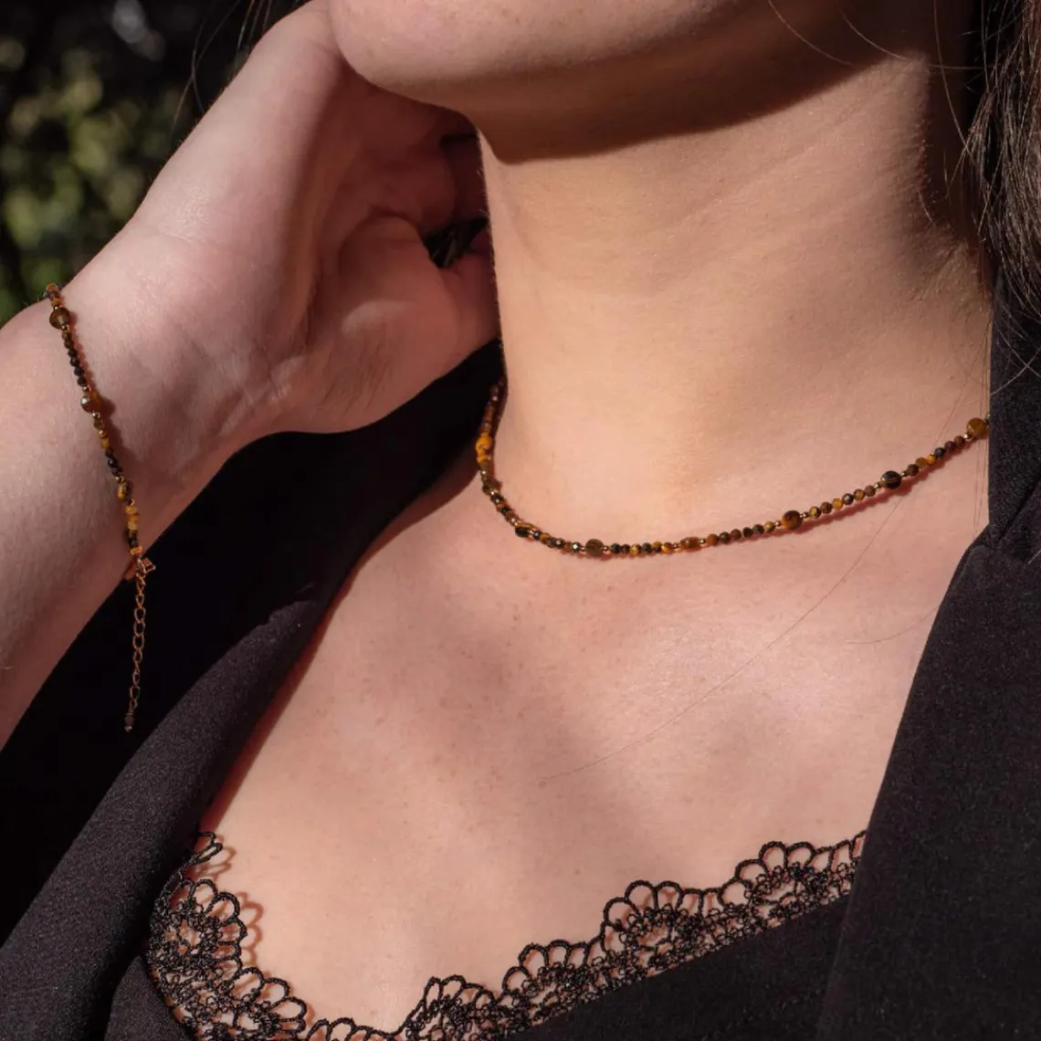 Sloya Collier Femme Paloma en pierres Oeil de Tigre | Femme Collier Et Pendentif