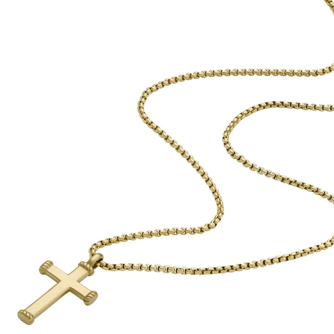 Fossil Bijoux Collier Homme - JF04701710 - Acier Doré | Homme Colliers Et Pendentifs