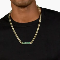 Lacoste Collier Homme Script - 2040475 Acier Doré, Vert | Homme Colliers Et Pendentifs