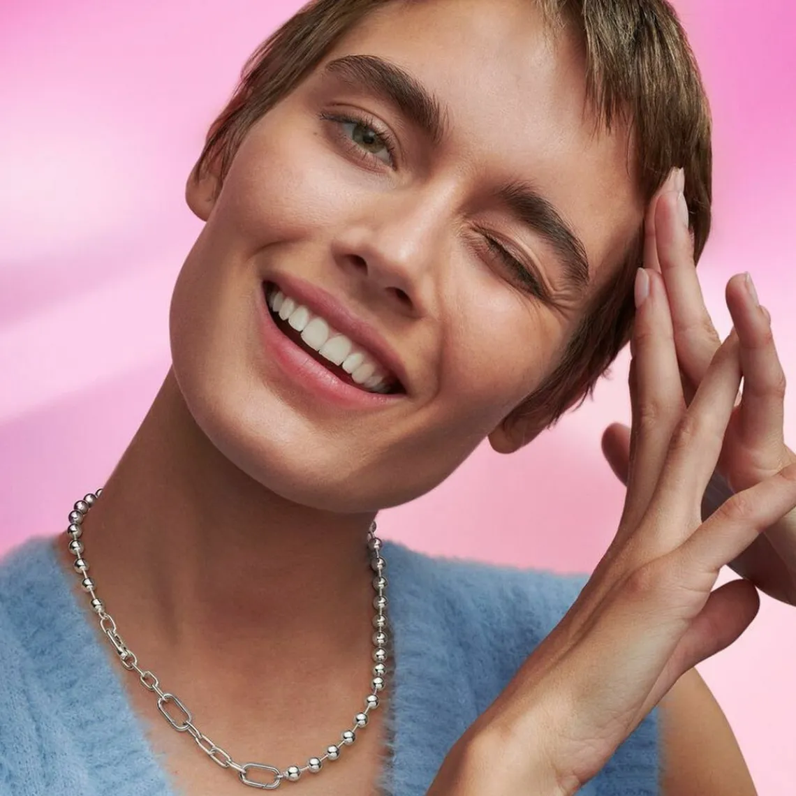Pandora Collier Sphère Métallique et Link ME | Femme Collier Et Pendentif
