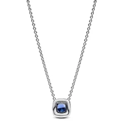 Pandora Collier avec Pendentif Halo Bleu Carré Scintillant | Femme Collier Et Pendentif