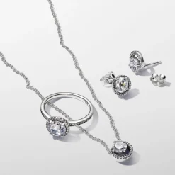 Pandora Collier avec Pendentif Halo Scintillant | Femme Collier Et Pendentif
