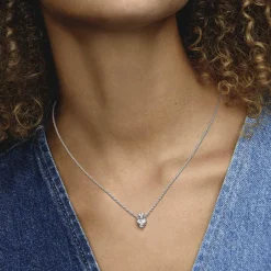 Pandora Collier avec Pendentif Timeless - Double Cœur Scintillant | Femme Collier Et Pendentif