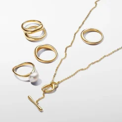 Pandora Collier à barre en T plaqué or 14 carats | Femme Collier Et Pendentif