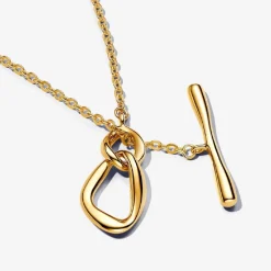 Pandora Collier à barre en T plaqué or 14 carats | Femme Collier Et Pendentif