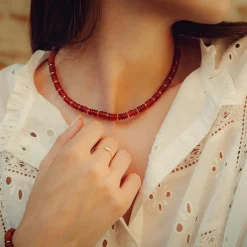 Sloya Collier Blima en pierres Agate rouge | Femme Collier Et Pendentif