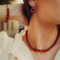 Sloya Collier Blima en pierres Agate rouge | Femme Collier Et Pendentif