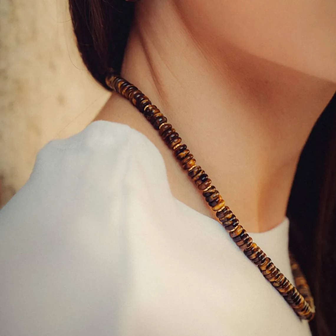Sloya Collier Blima en pierres Oeil de Tigre | Femme Collier Et Pendentif