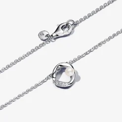 Pandora Collier en argent sterling avec perle d'eau douce de culture traitée blanche et zircon cubique transparent | Femme Collier Et Pendentif