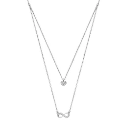 Lotus Silver Collier et pendentif Trendy LP1680-1-3 - Collier et pendentif Argent Double Chaine Cœur Et Infini Femme | Femme Collier Et Pendentif