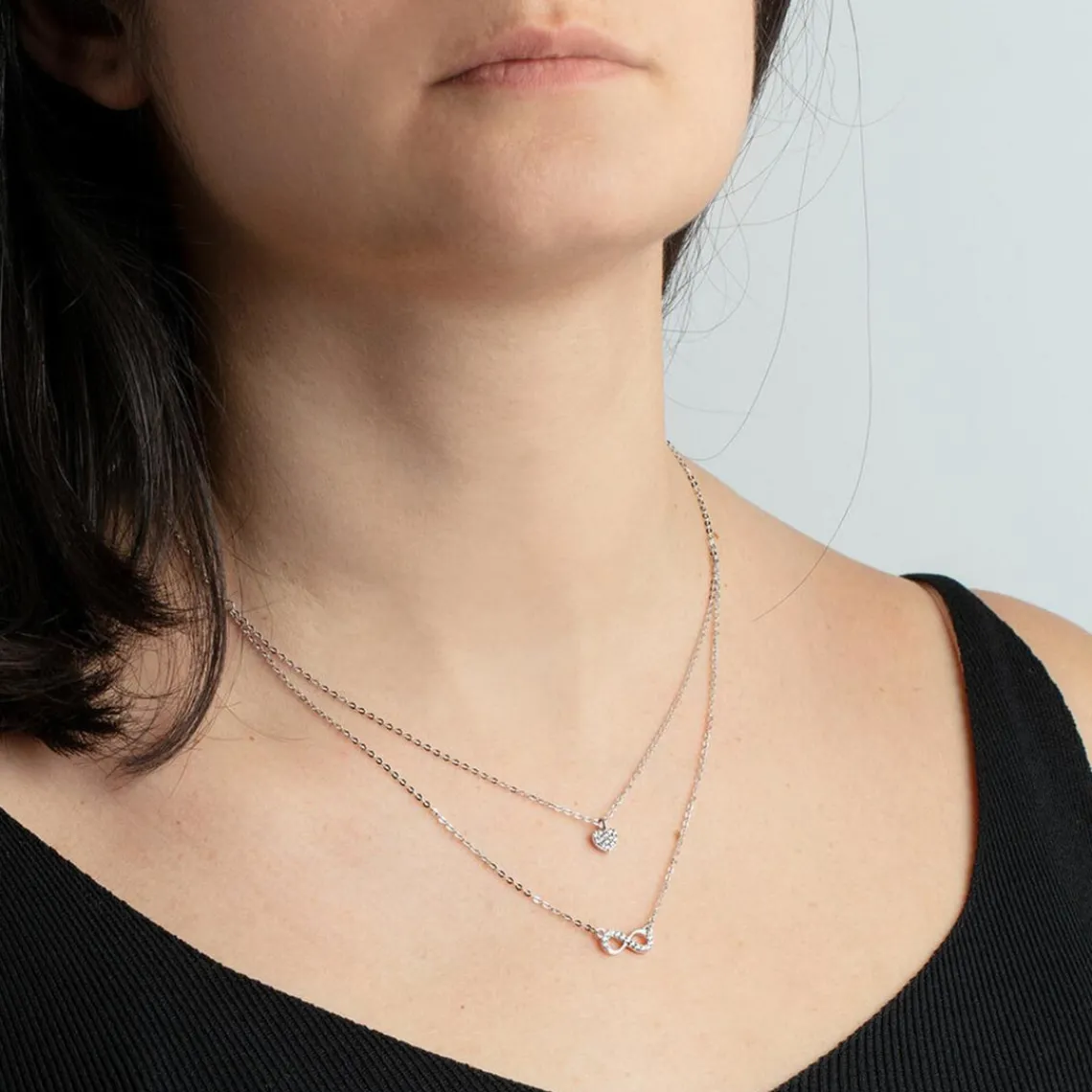 Lotus Silver Collier et pendentif Trendy LP1680-1-3 - Collier et pendentif Argent Double Chaine Cœur Et Infini Femme | Femme Collier Et Pendentif