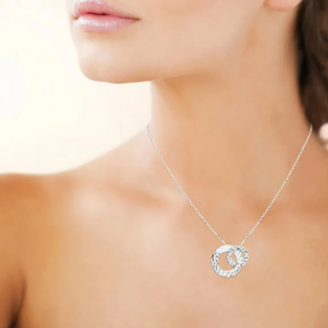 Maison de la Bijouterie Collier fantaisie double rond martelé Femme WYZ63U45 Argent | Femme Collier Et Pendentif