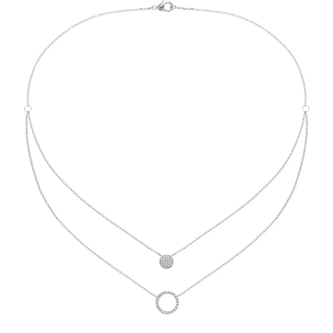 Maison de la Bijouterie Collier fantaisie double rond oxyde Femme argent VWZUY345 | Femme Collier Et Pendentif