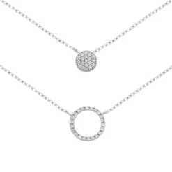 Maison de la Bijouterie Collier fantaisie double rond oxyde Femme argent VWZUY345 | Femme Collier Et Pendentif