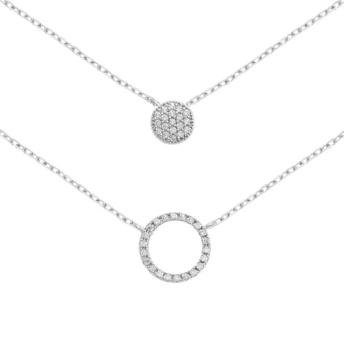 Maison de la Bijouterie Collier fantaisie double rond oxyde Femme argent VWZUY345 | Femme Collier Et Pendentif