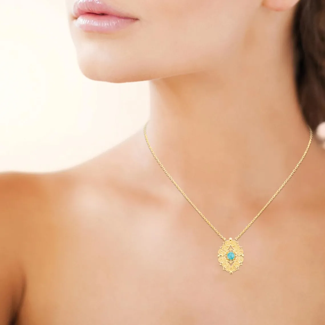 Maison de la Bijouterie Collier fantaisie femme amazonite plaqué or UW404345 | Femme Collier Et Pendentif