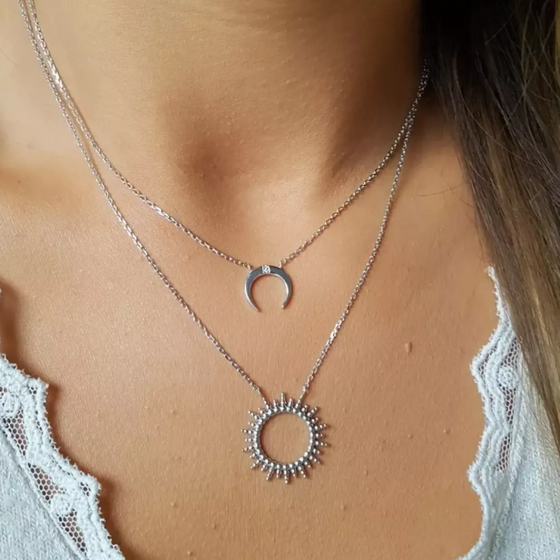 Maison de la Bijouterie Collier fantaisie soleil Femme argent WYZ60Y45 | Femme Collier Et Pendentif