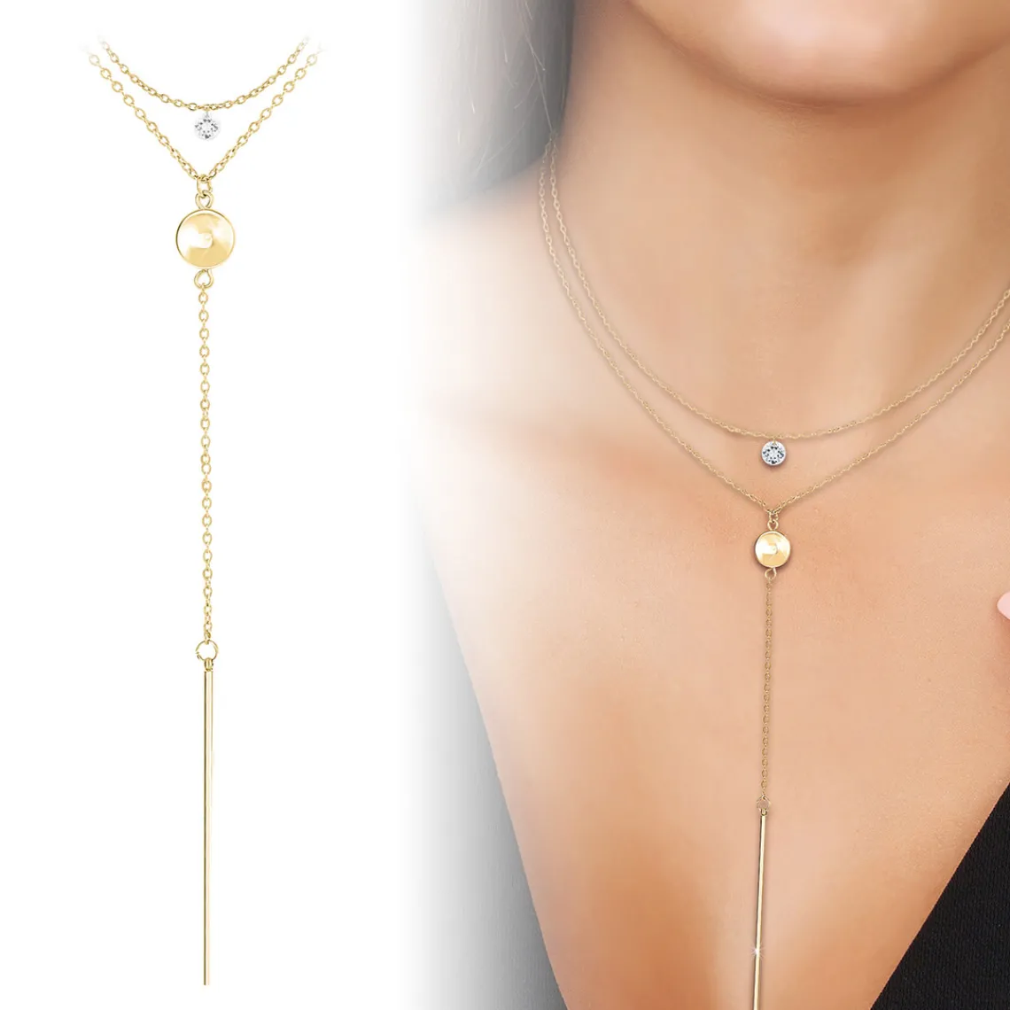 Angèle M Bijoux Collier femme Angèle M B2276-DORE+B2382-DORE-10001-WHITE | Femme Collier Et Pendentif