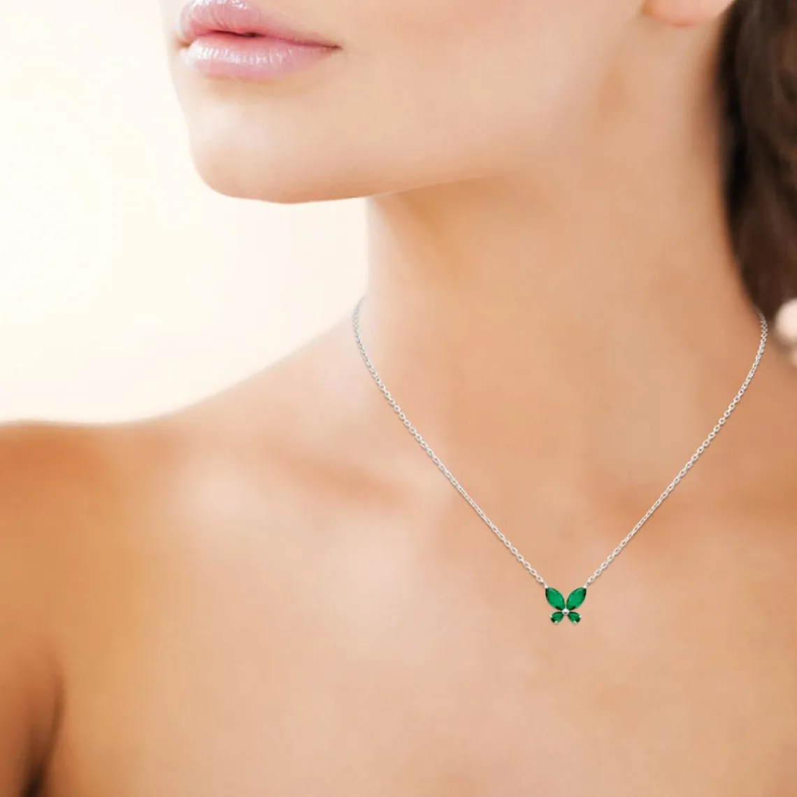 Maison de la Bijouterie Collier femme argent pendentif papillon vert VW3VV445 | Femme Collier Et Pendentif