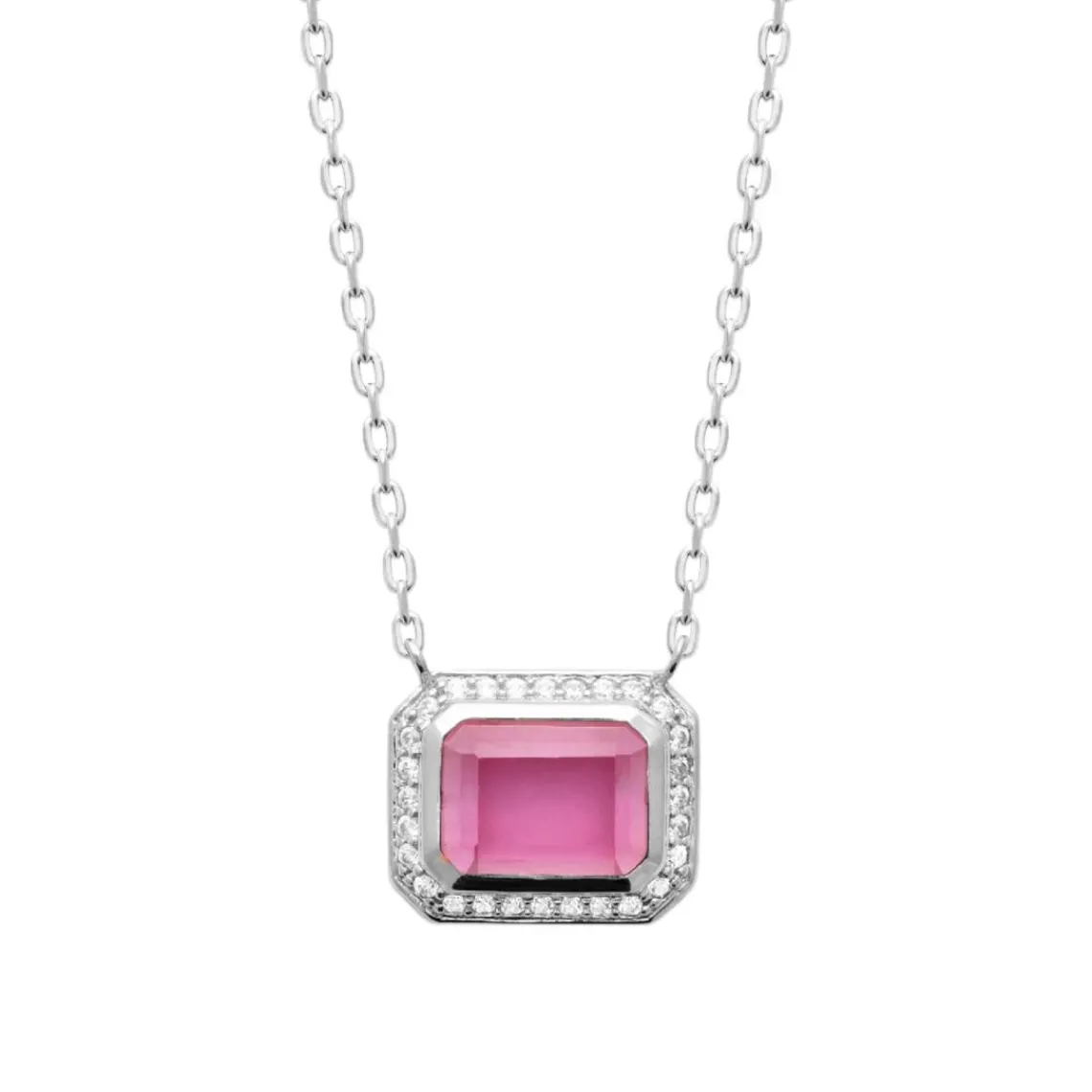 Maison de la Bijouterie Collier femme argent pendentif oz et pierre rose VW3W0545 | Femme Collier Et Pendentif