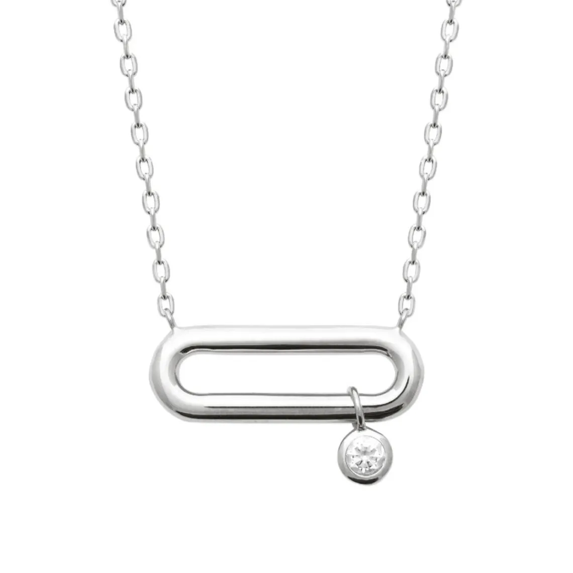 Maison de la Bijouterie Collier femme argent rhodié blanc serti clos serti clos pampille - VW344Z45 | Femme Collier Et Pendentif
