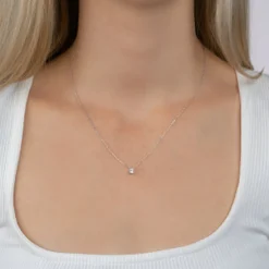 Maison de la Bijouterie Collier femme argent rhodié blanc serti griffe - VW30W445 | Femme Collier Et Pendentif
