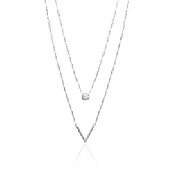 Maison de la Bijouterie Collier femme argent rhodié blanc serti clos v - VWZU0445 | Femme Collier Et Pendentif