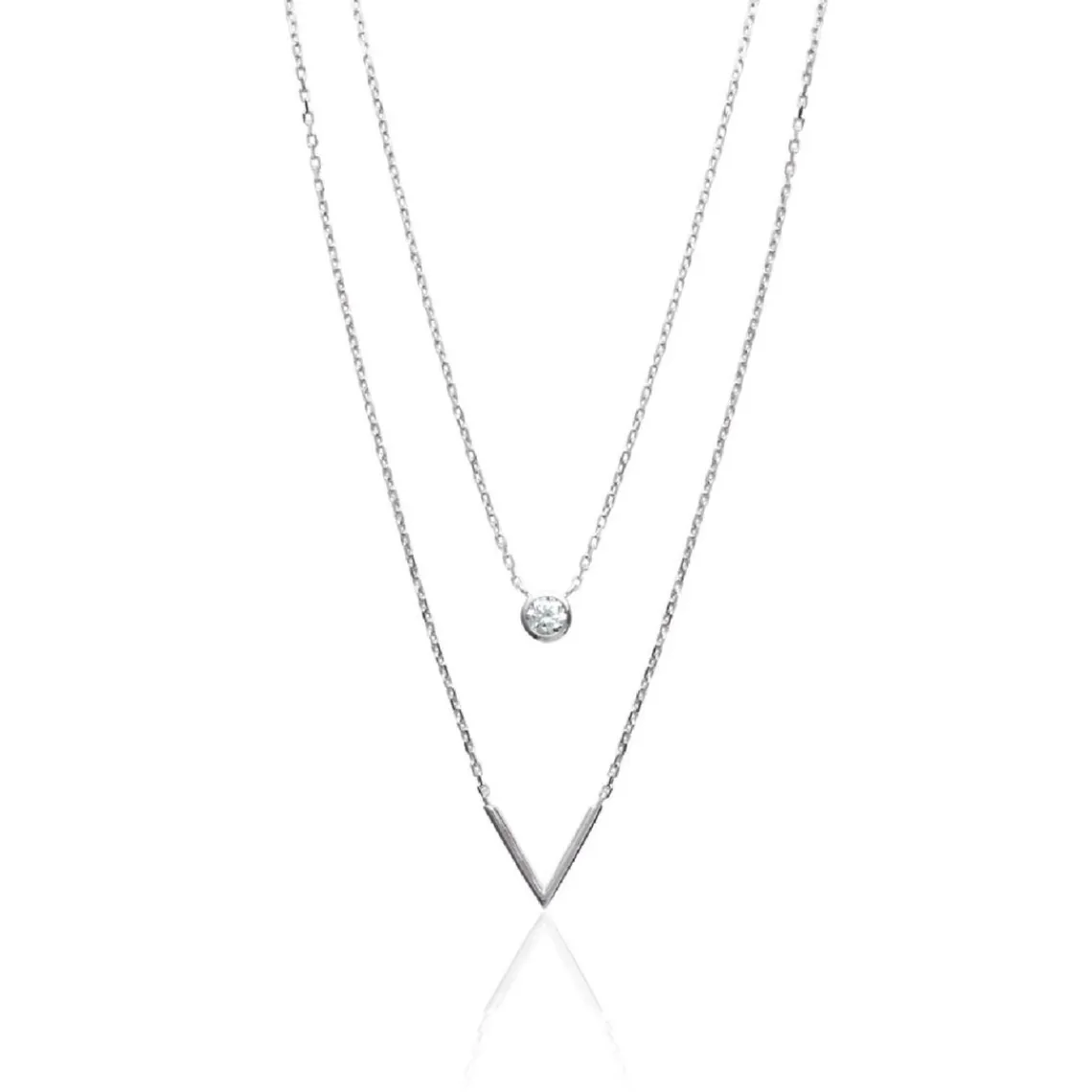 Maison de la Bijouterie Collier femme argent rhodié blanc serti clos v - VWZU0445 | Femme Collier Et Pendentif