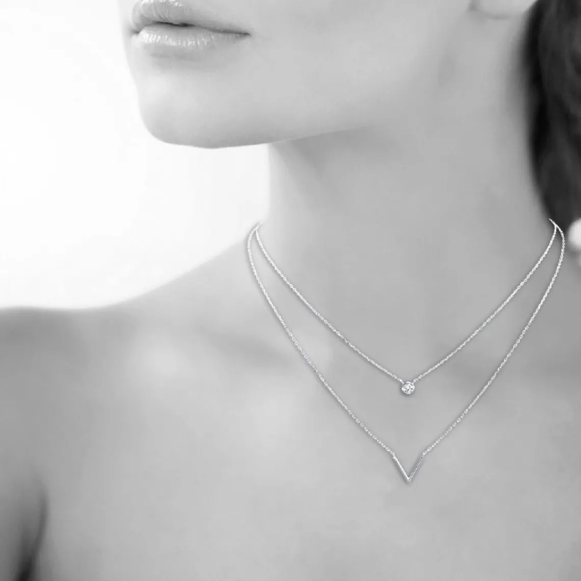 Maison de la Bijouterie Collier femme argent rhodié blanc serti clos v - VWZU0445 | Femme Collier Et Pendentif
