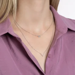 Maison de la Bijouterie Collier femme argent rhodié blanc serti clos v - VWZU0445 | Femme Collier Et Pendentif