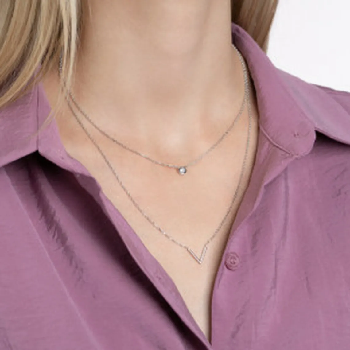 Maison de la Bijouterie Collier femme argent rhodié blanc serti clos v - VWZU0445 | Femme Collier Et Pendentif