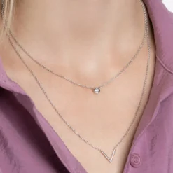 Maison de la Bijouterie Collier femme argent rhodié blanc serti clos v - VWZU0445 | Femme Collier Et Pendentif