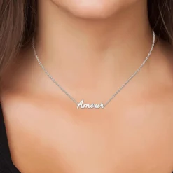 Athème Collier femme - B2689-ARGENT-AMOUR Acier Argent | Femme Collier Et Pendentif