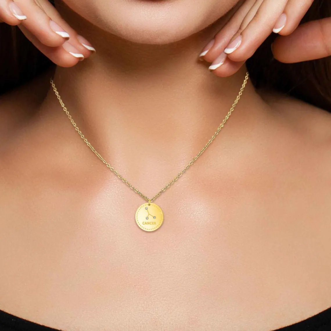Athème Collier femme - B2449-CANCER Acier Doré | Femme Collier Et Pendentif