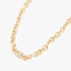 Balaboosté Collier Femme Court Gros Maillon Avec Grain De Café Pave - 3502456532311 Métal Doré | Femme Collier Et Pendentif