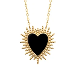 Maison de la Bijouterie Collier femme fantaisie cœur noir plaqué or UW340545 | Femme Collier Et Pendentif