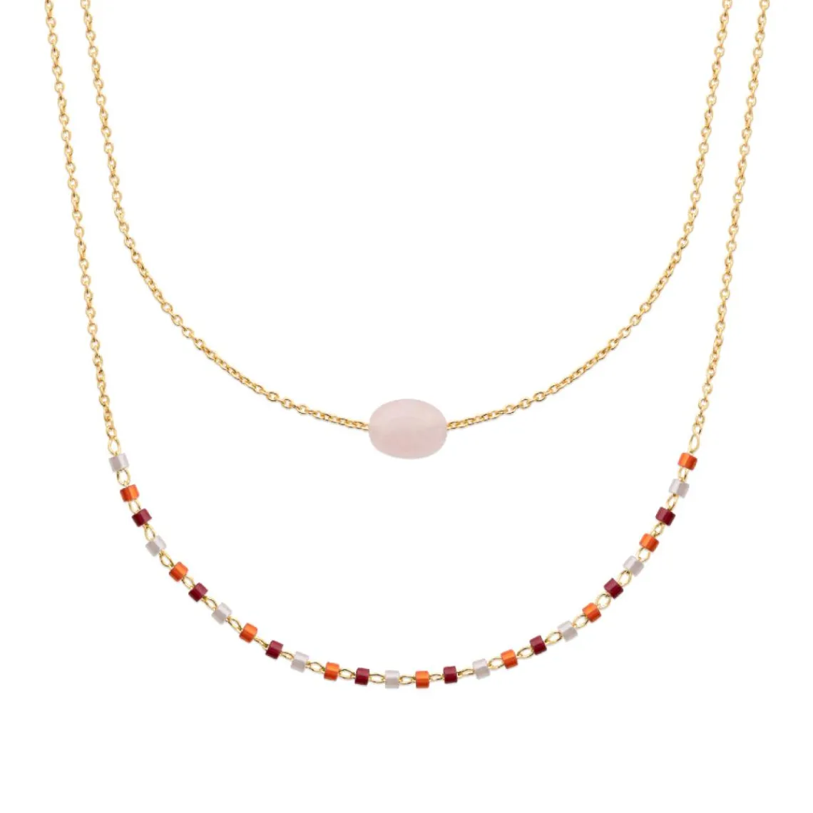 Maison de la Bijouterie Collier femme fantaisie quartz rose plaqué or UW3Y3W45 | Femme Collier Et Pendentif
