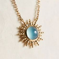 Maison de la Bijouterie Collier femme plaqué or agate bleue serti clos - UW3YUZ45 | Femme Collier Et Pendentif