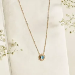 Maison de la Bijouterie Collier femme plaqué or agate bleue serti clos - UW3YUZ45 | Femme Collier Et Pendentif