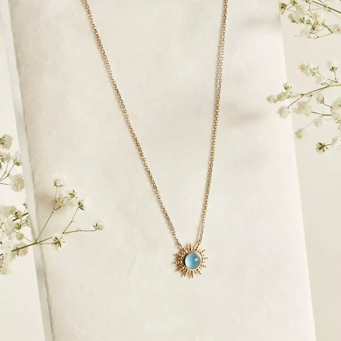 Maison de la Bijouterie Collier femme plaqué or agate bleue serti clos - UW3YUZ45 | Femme Collier Et Pendentif
